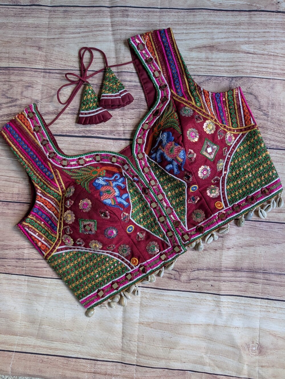 Embroidered Magenta Elephant Crop Top - Picture 8 of 14